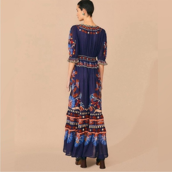 Farm Rio Nature Beauty Blue Short Sleeve Maxi Dress NWT Size Small - Picture 4 of 11